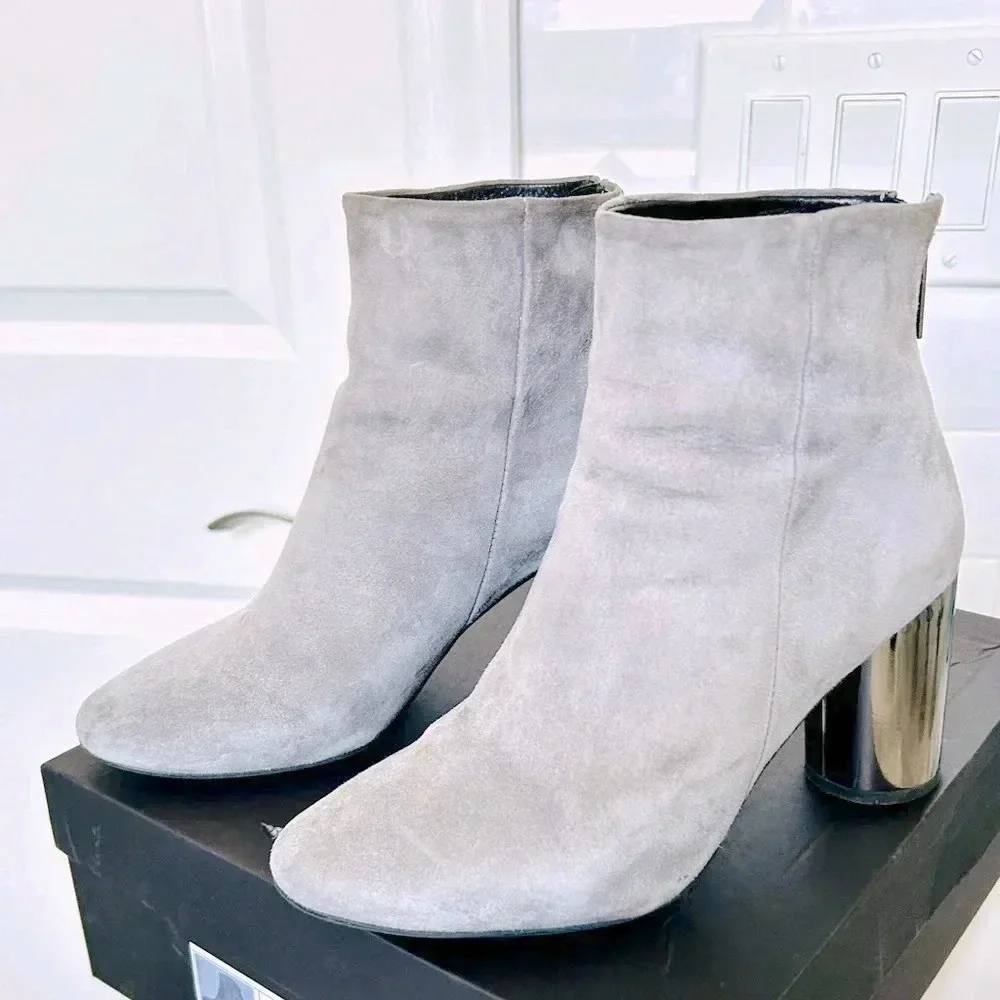 Pure Navy - Gray Suede Ankle Boots Mirrored Heels Women’s Size 7.5